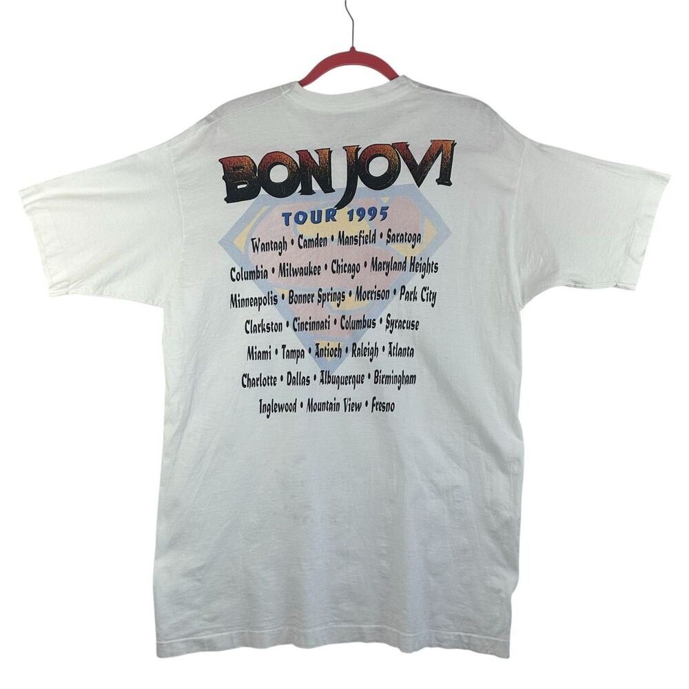 Vintage Bon Jovi Tour 1995 Single Stitch Graphic T-Shirt White Unisex Size XL - Picture 7 of 10